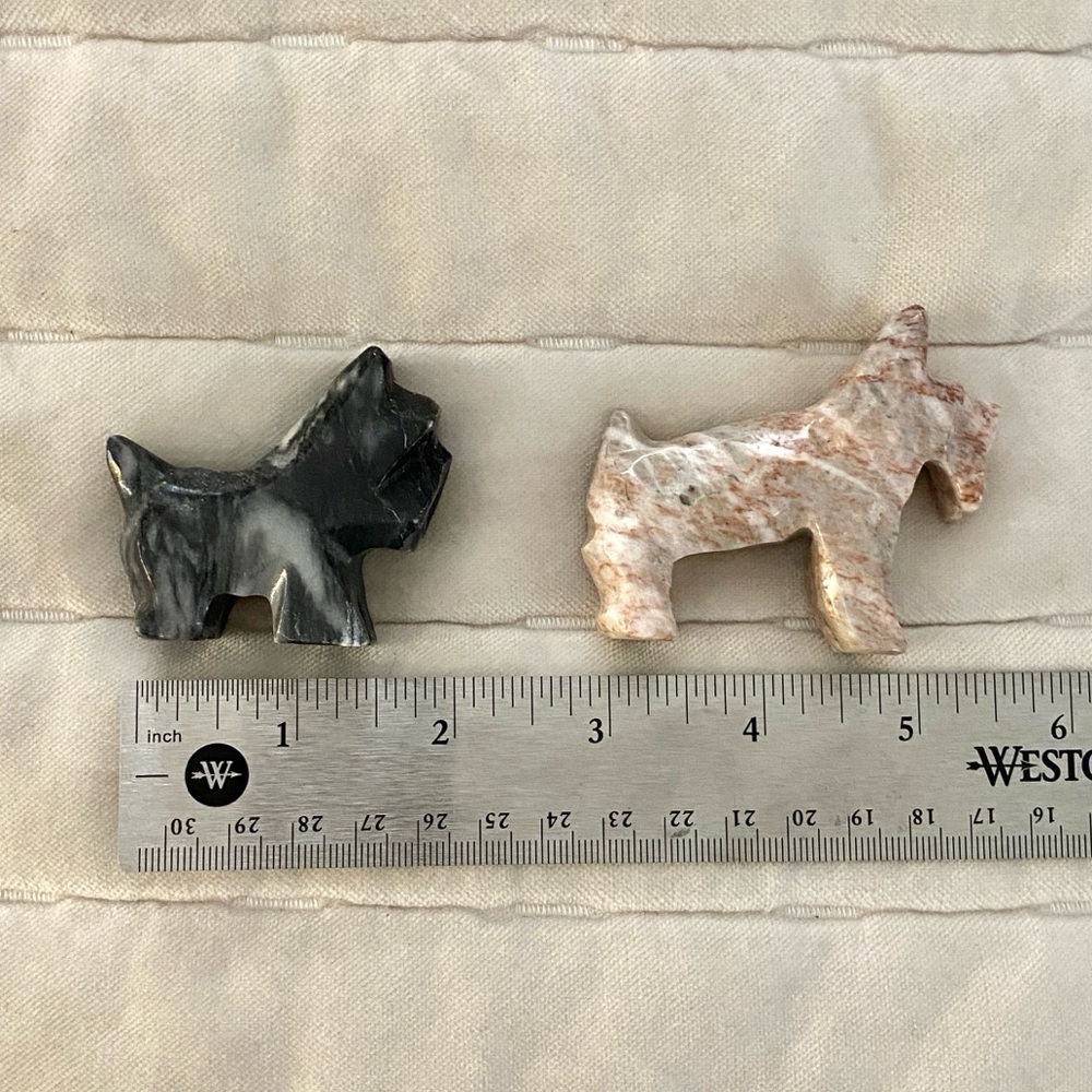 Scottie dogs carved in stone (Scottish terriers) set of 2 chip on black foot